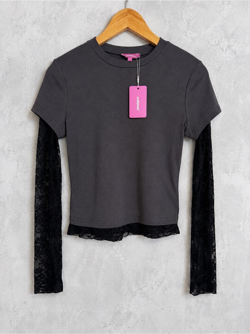 Edikted Black Lace-Sleeve Layered Tee - NWT